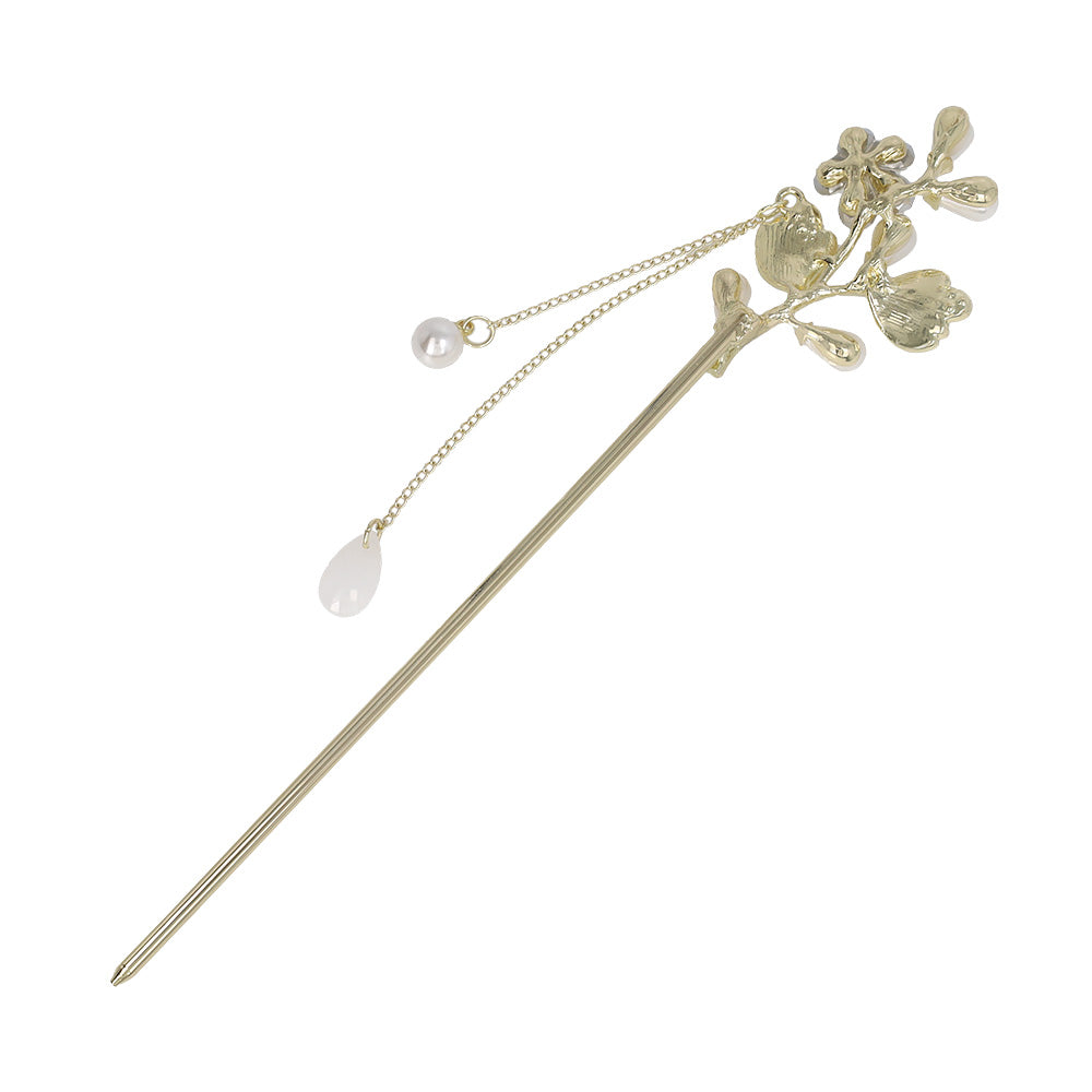かんざし hair stick メタル フラワー パール ストーン チェーン 下がり
