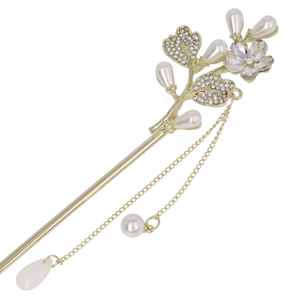 かんざし hair stick メタル フラワー パール ストーン チェーン 下がり