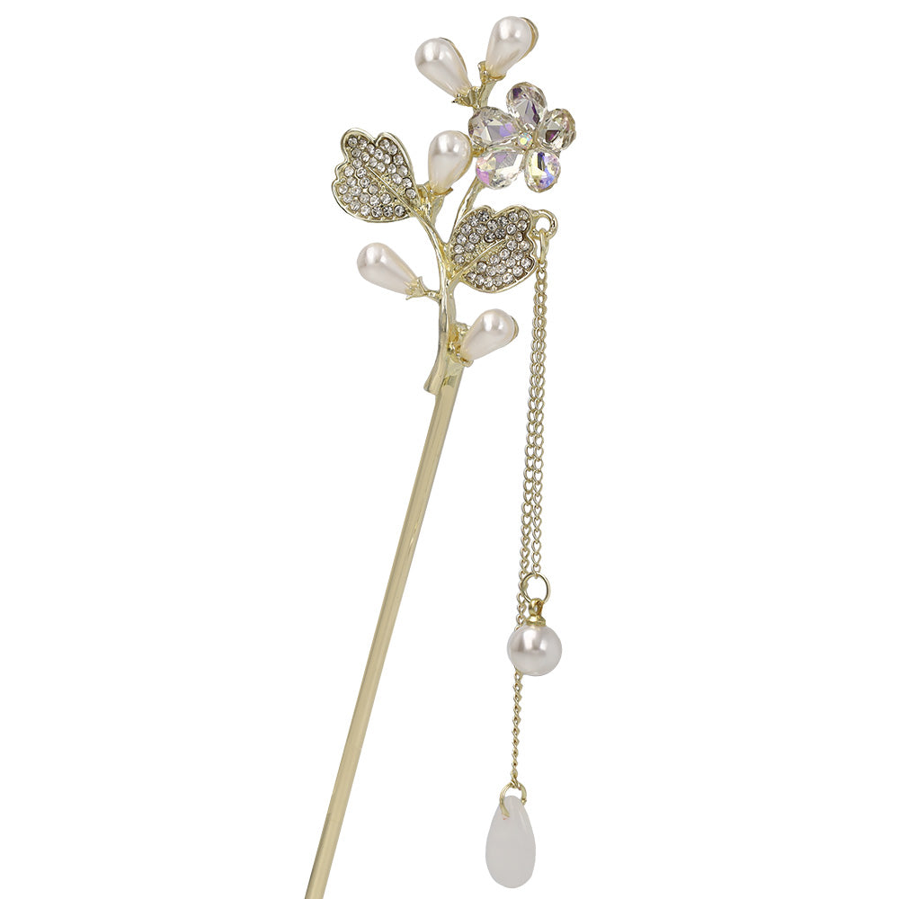 かんざし hair stick メタル フラワー パール ストーン チェーン 下がり