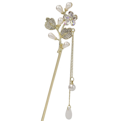 かんざし hair stick メタル フラワー パール ストーン チェーン 下がり