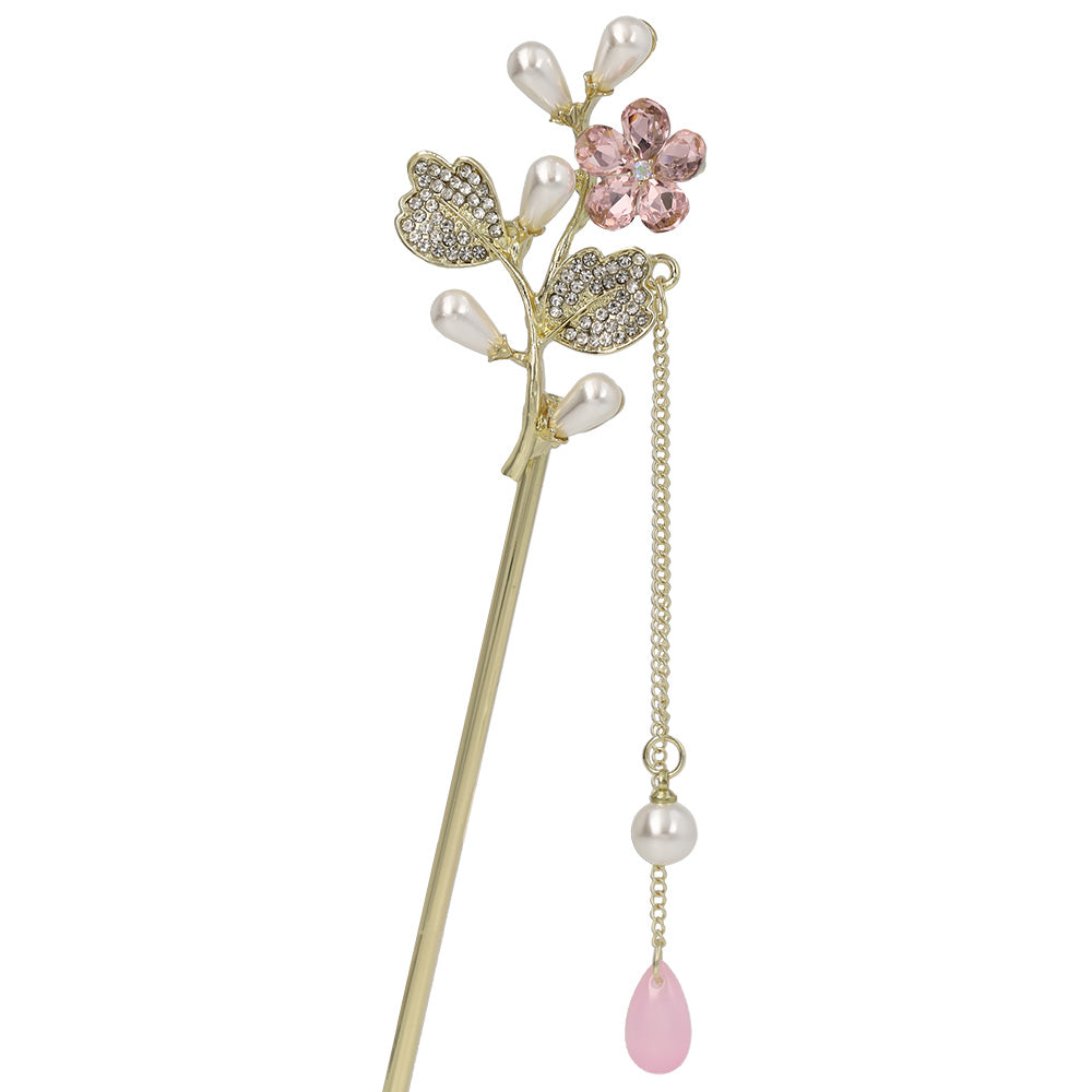 かんざし hair stick メタル フラワー パール ストーン チェーン 下がり