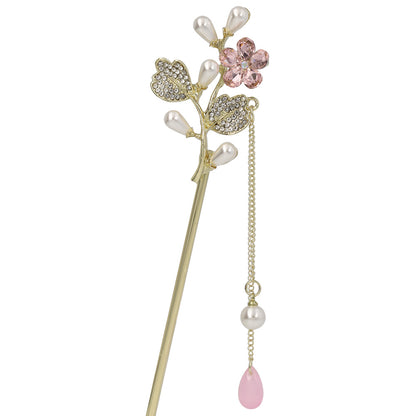 かんざし hair stick メタル フラワー パール ストーン チェーン 下がり