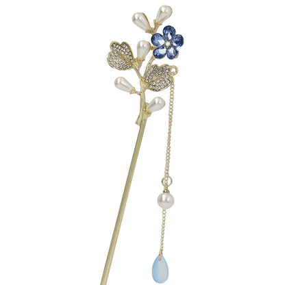 かんざし hair stick メタル フラワー パール ストーン チェーン 下がり