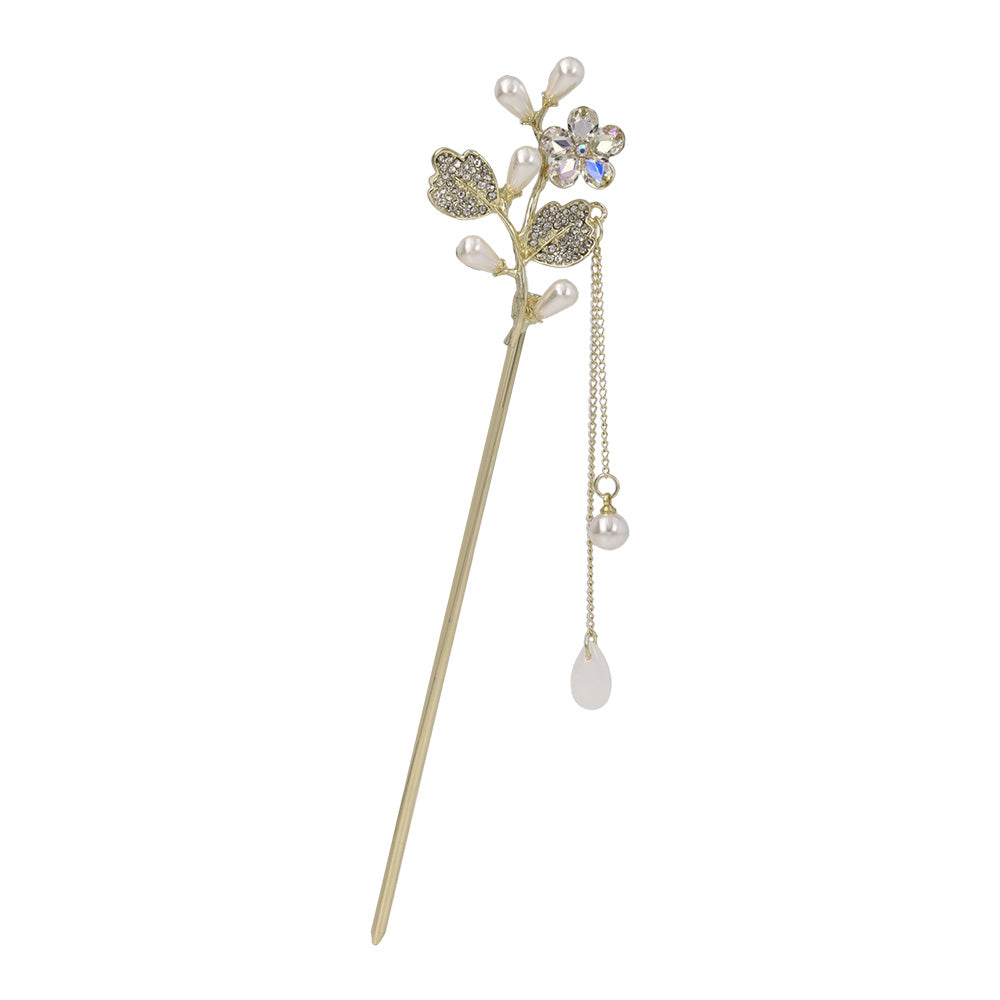 かんざし hair stick メタル フラワー パール ストーン チェーン 下がり