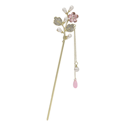 かんざし hair stick メタル フラワー パール ストーン チェーン 下がり
