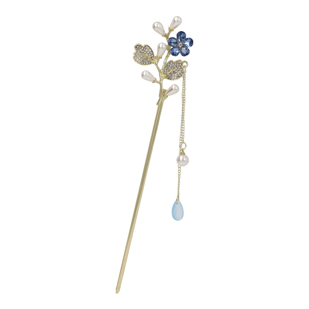 かんざし hair stick メタル フラワー パール ストーン チェーン 下がり