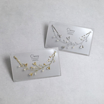 Classy ヘッドドレス メタル パール ガラス ビーズ 蝶 ワイヤー ヘアピン