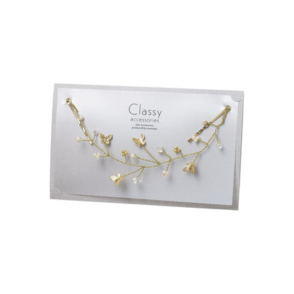 Classy ヘッドドレス メタル パール ガラス ビーズ 蝶 ワイヤー ヘアピン