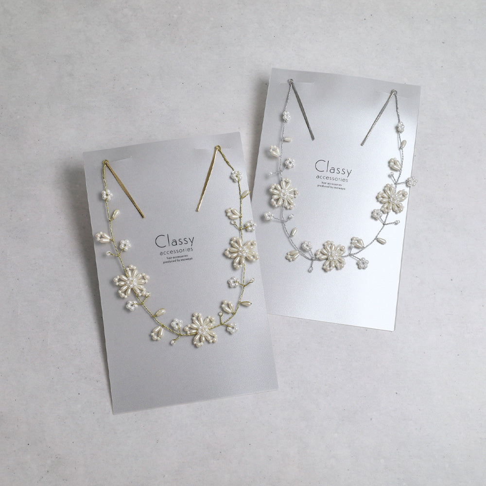 Classy ヘッドドレス メタル パール フラワー ワイヤー ヘアピン
