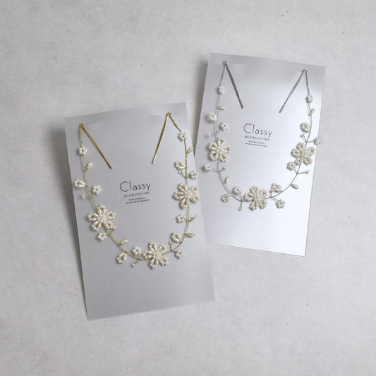 Classy ヘッドドレス メタル パール フラワー ワイヤー ヘアピン