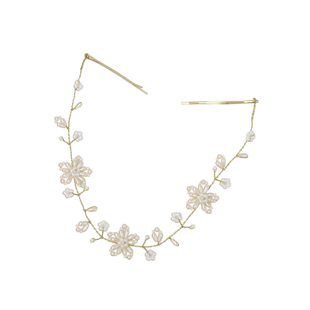 Classy ヘッドドレス メタル パール フラワー ワイヤー ヘアピン