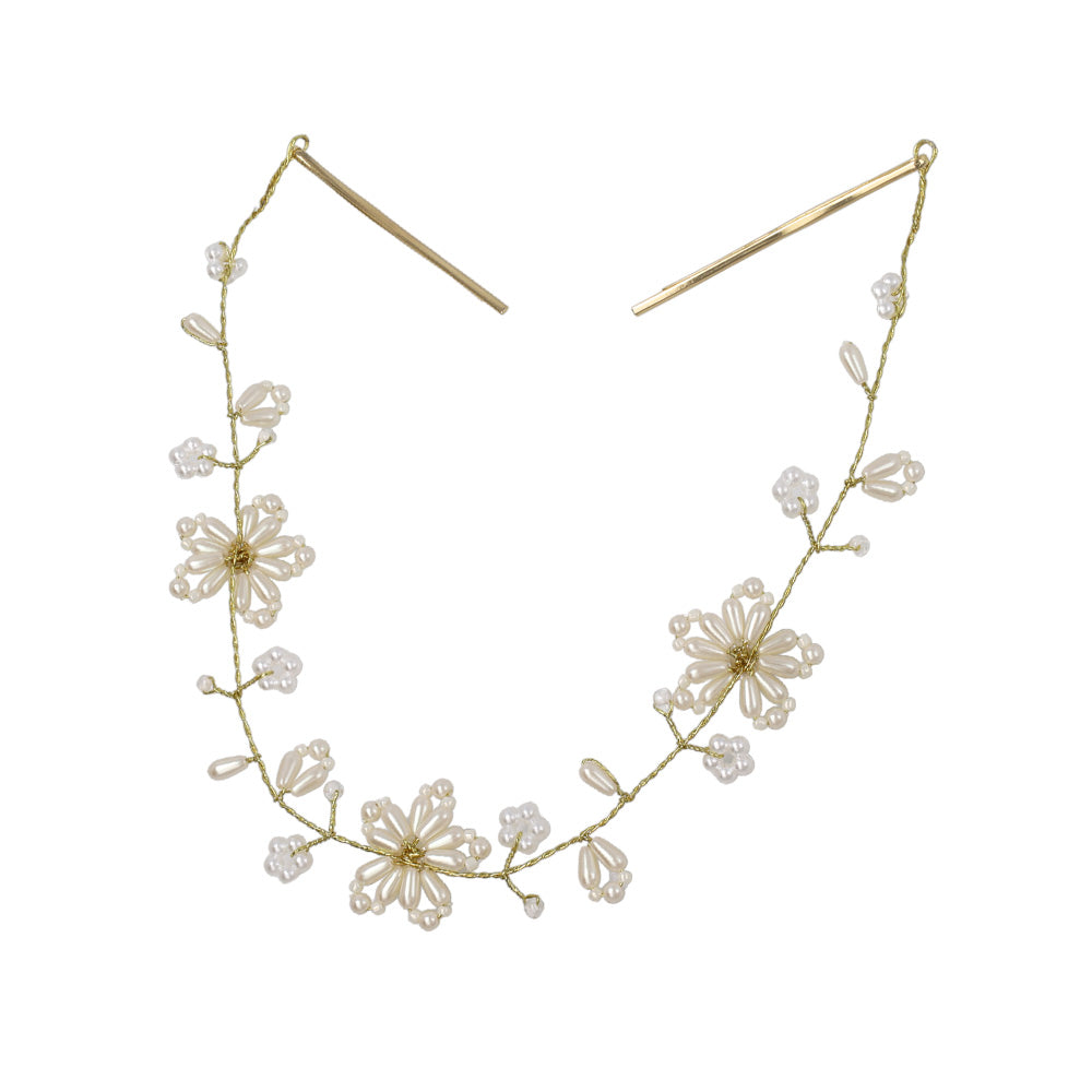 Classy ヘッドドレス メタル パール フラワー ワイヤー ヘアピン