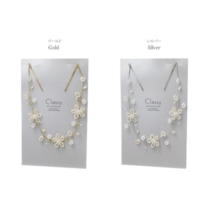 Classy ヘッドドレス メタル パール フラワー ワイヤー ヘアピン