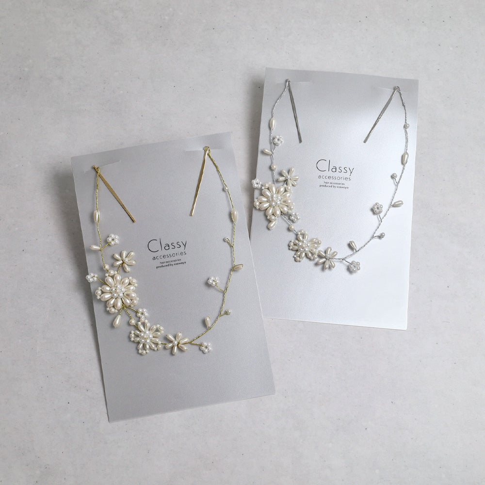 Classy ヘッドドレス メタル パール フラワー ワイヤー ヘアピン