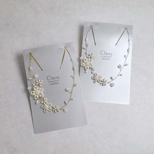 Classy ヘッドドレス メタル パール フラワー ワイヤー ヘアピン