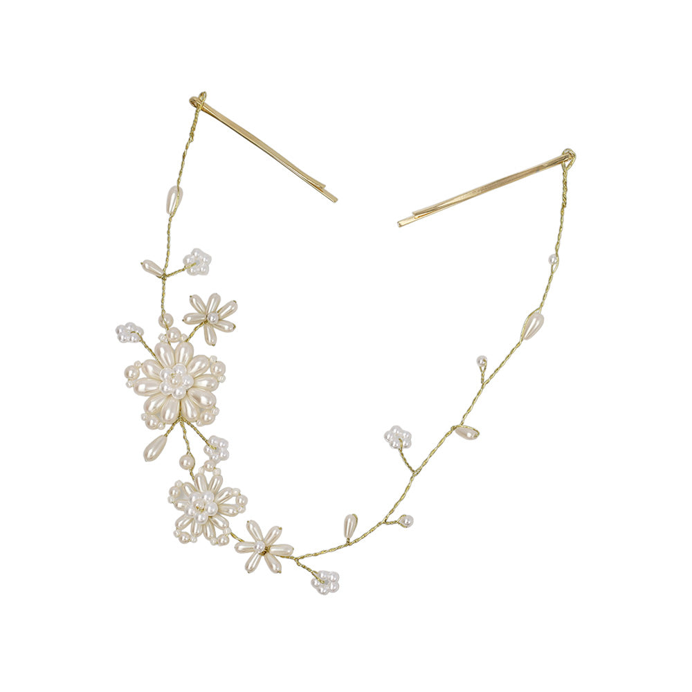 Classy ヘッドドレス メタル パール フラワー ワイヤー ヘアピン