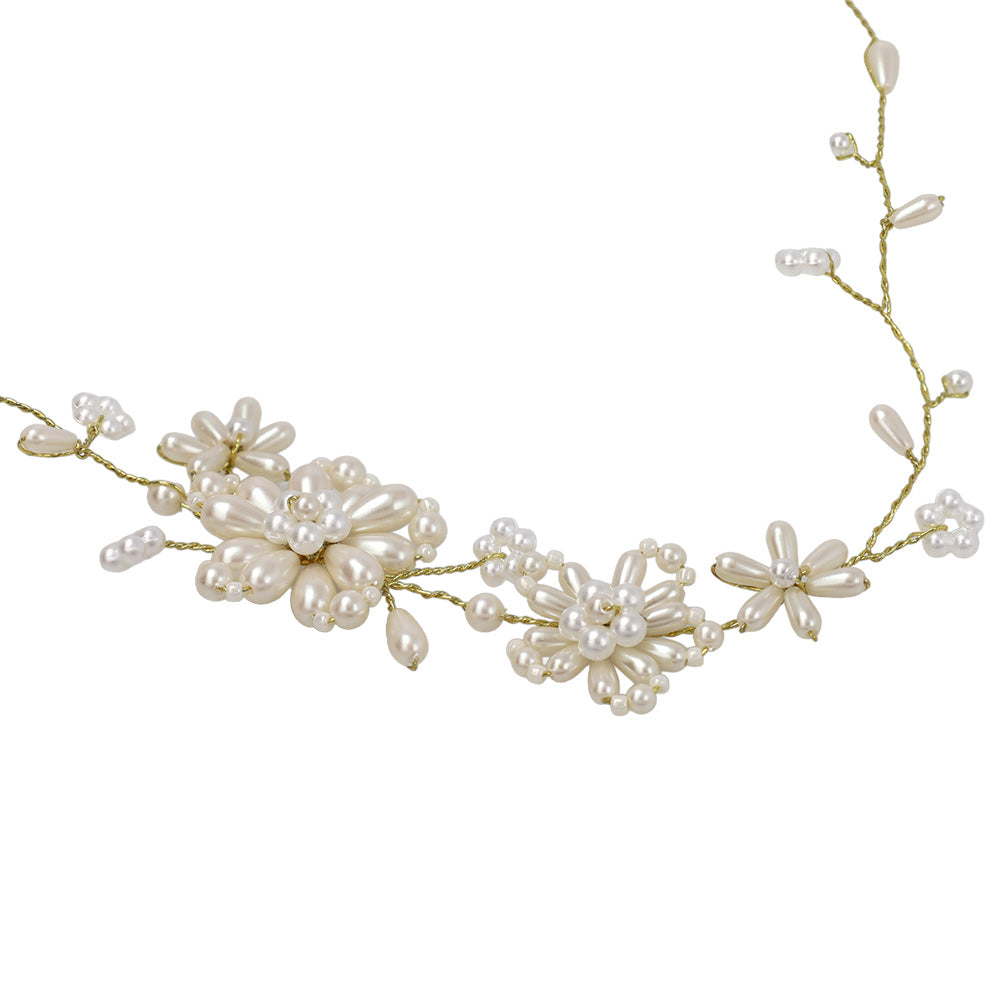 Classy ヘッドドレス メタル パール フラワー ワイヤー ヘアピン