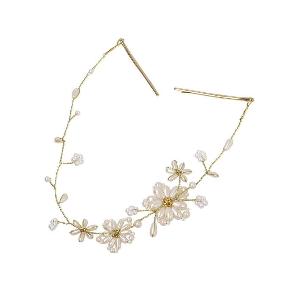 Classy ヘッドドレス メタル パール フラワー ワイヤー ヘアピン