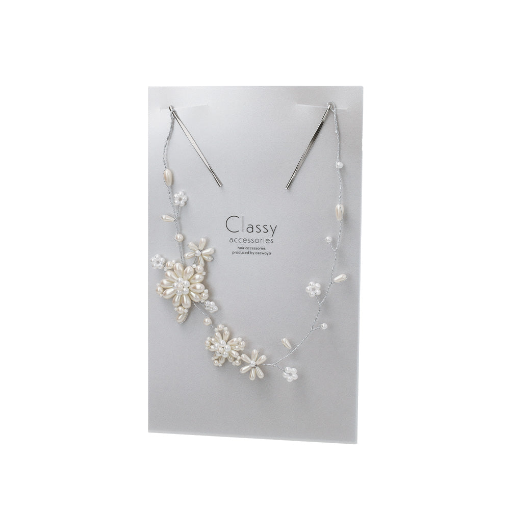 Classy ヘッドドレス メタル パール フラワー ワイヤー ヘアピン