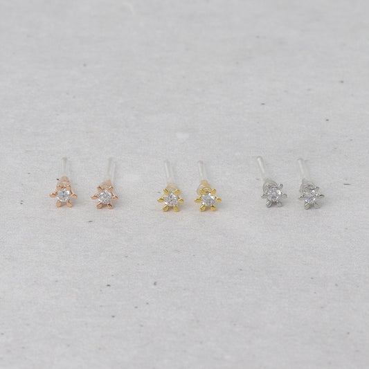 樹脂ピアス ニッケルフリー メタル キュービックジルコニア ミニ フラワー ストーン 1粒 スタッドピアス
