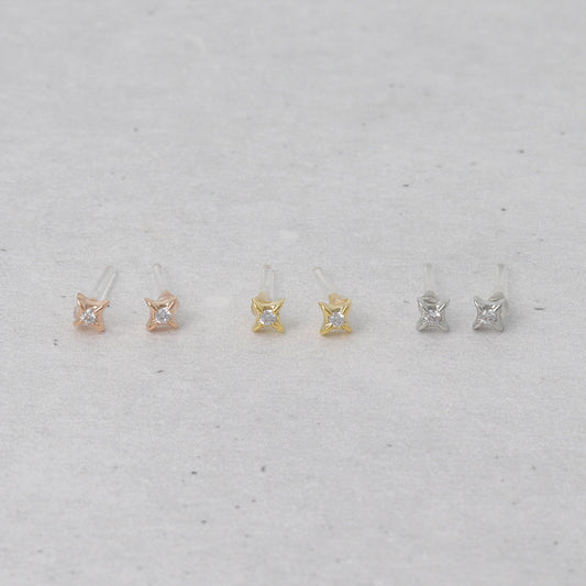 樹脂ピアス ニッケルフリー メタル キュービックジルコニア ミニ 四芒星 ストーン スタッドピアス