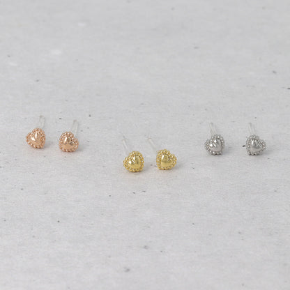 樹脂ピアス ニッケルフリー メタル ミニ ハート ミル打ち スタッドピアス