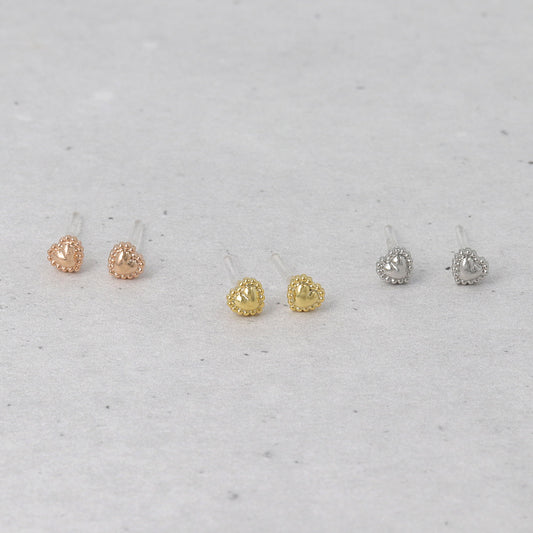 樹脂ピアス ニッケルフリー メタル ミニ ハート ミル打ち スタッドピアス