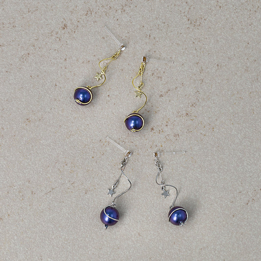 樹脂ピアス ニッケルフリー メタル 星 惑星 宇宙 パール ストーン ワイヤー スタッドピアス