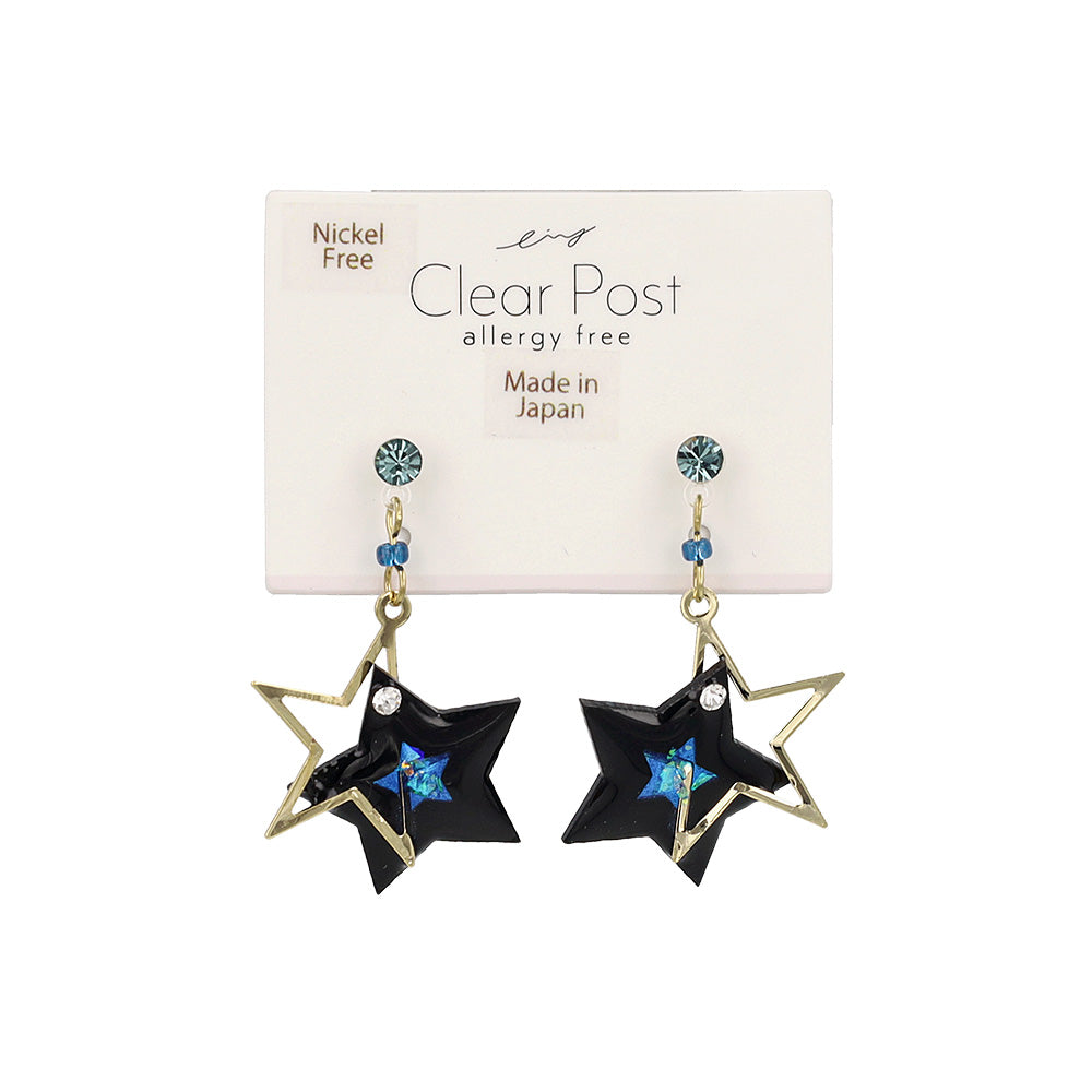 樹脂ピアス ニッケルフリー メタル 星 宇宙 カラー ストーン グリッター スタッドピアス