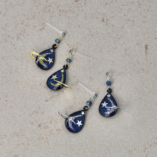 樹脂ピアス ニッケルフリー 惑星 星 宇宙 ドロップ ストーン ラメ スタッドピアス