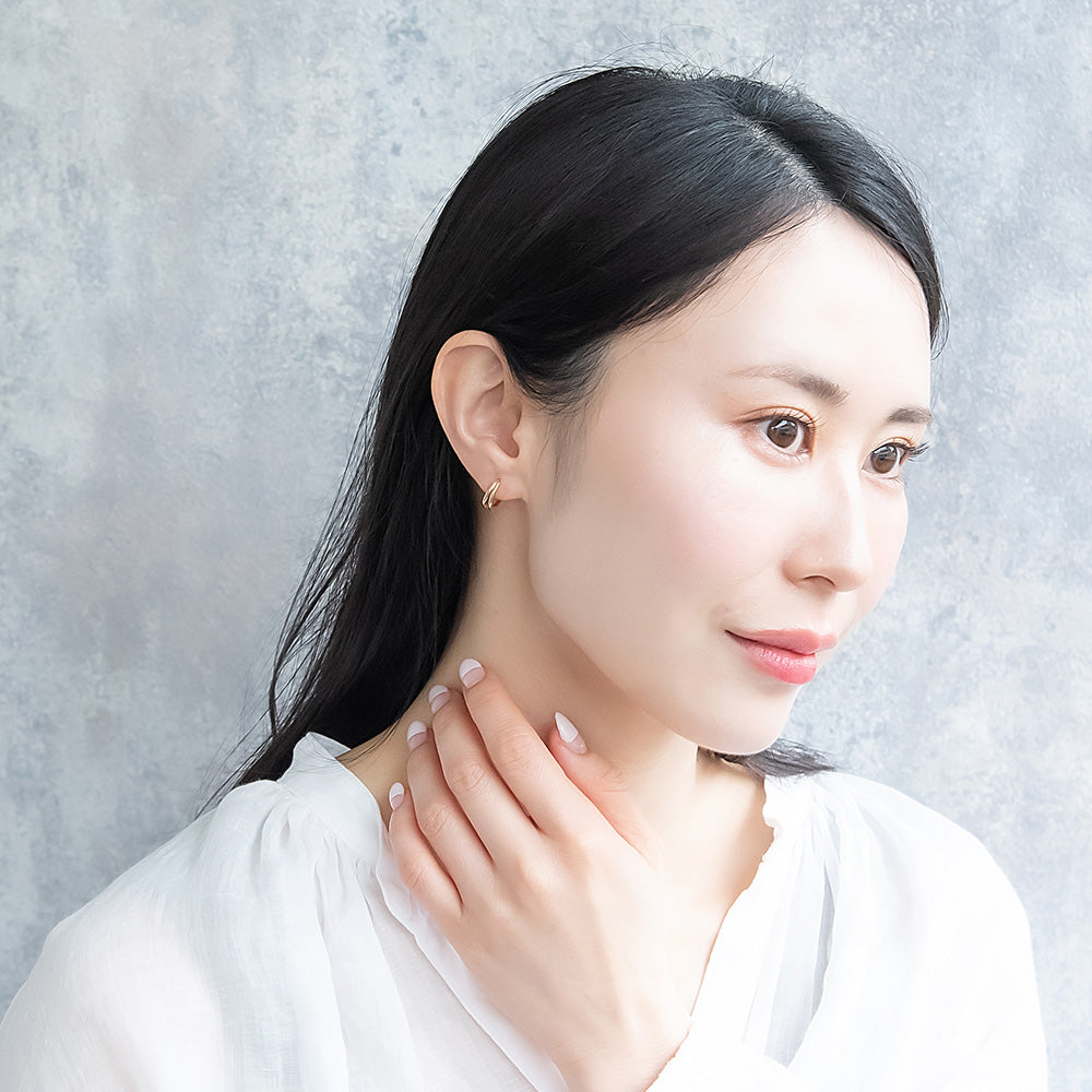 樹脂ピアス ニッケルフリー メタル ダブルライン フープピアス