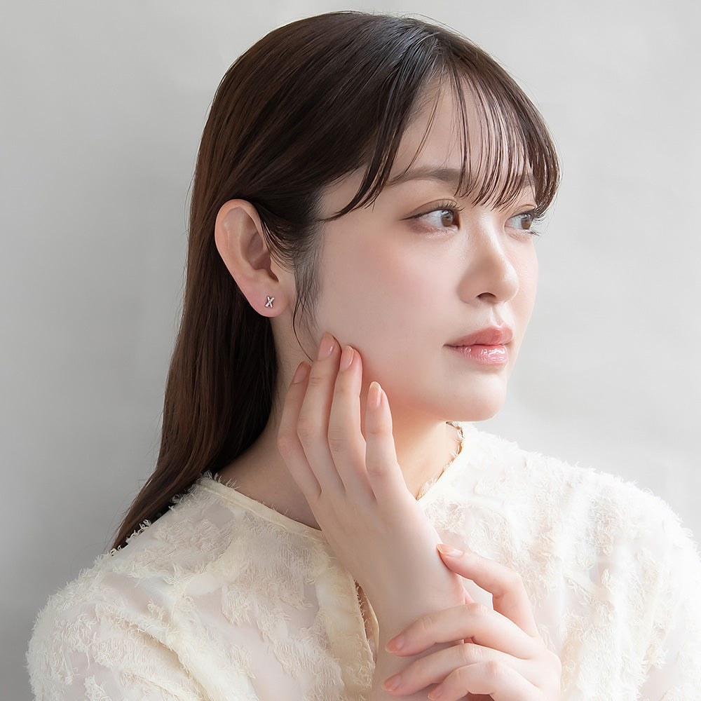 バー クロス ストーン セラミックポスト スタッドピアス