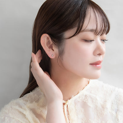 バー クロス ストーン セラミックポスト スタッドピアス