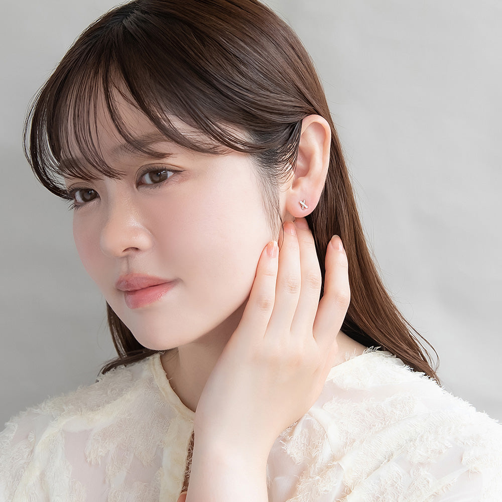 バー クロス ストーン セラミックポスト スタッドピアス