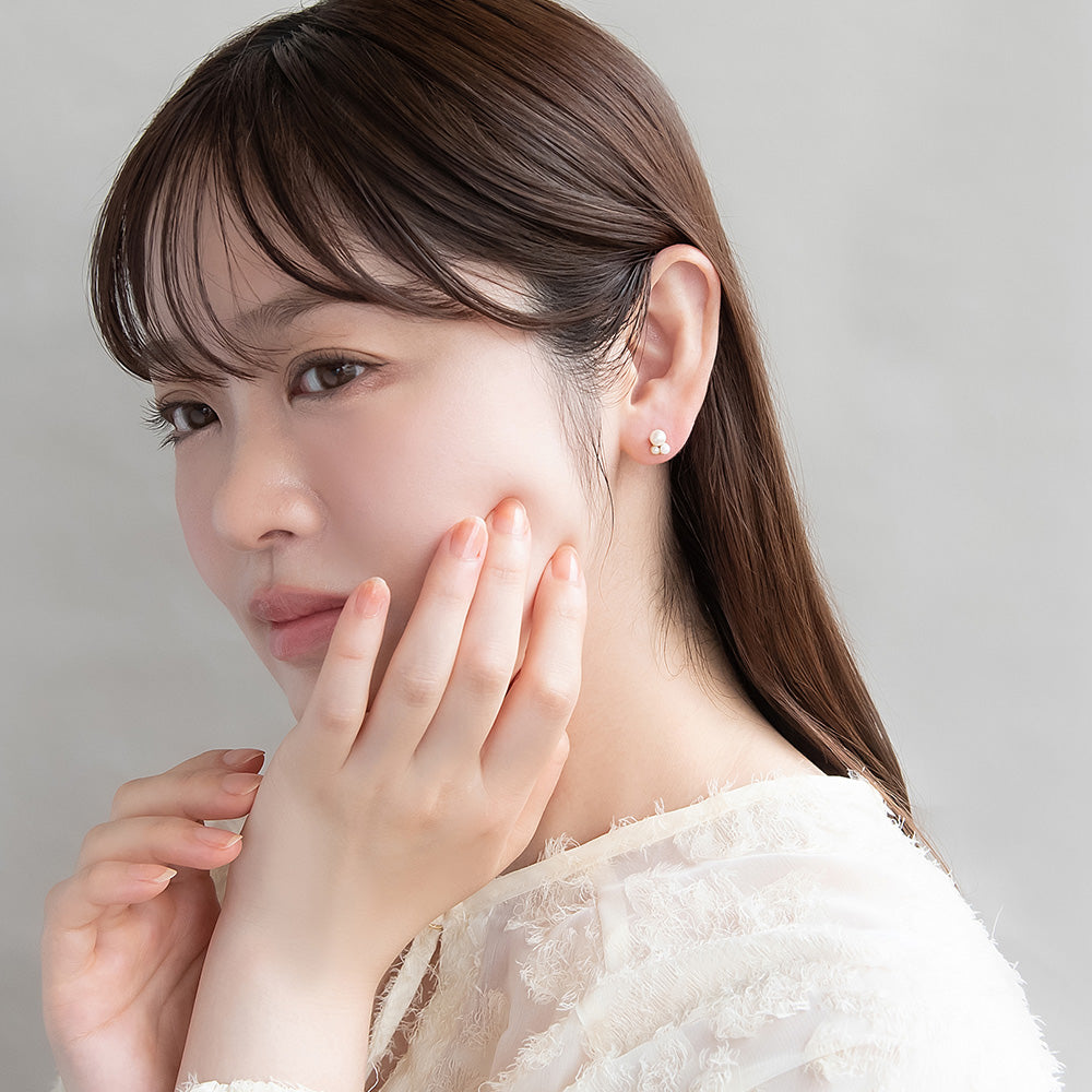 トリプル パール セラミックポスト スタッドピアス