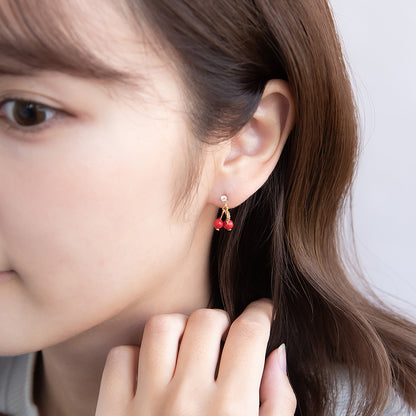 樹脂ピアス ニッケルフリー さくらんぼ フラワー メタル リボン ストーン 5個セット スタッドピアス