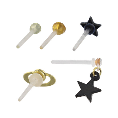 樹脂ピアス ニッケルフリー 星 惑星 ストーン カラー 5個セット スタッドピアス