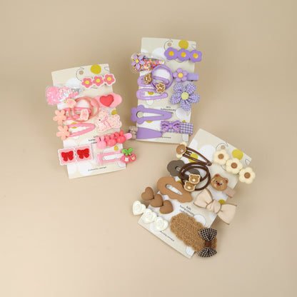キッズアクセサリー フラワー うさぎ クマ リボン さくらんぼ ハート もこもこ 11個セット ミニ ヘアクリップ ヘアポニー スリーピン