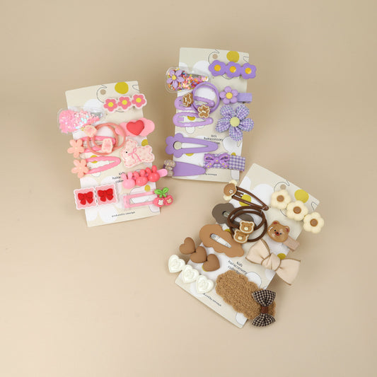 キッズアクセサリー フラワー うさぎ クマ リボン さくらんぼ ハート もこもこ 11個セット ミニ ヘアクリップ ヘアポニー スリーピン