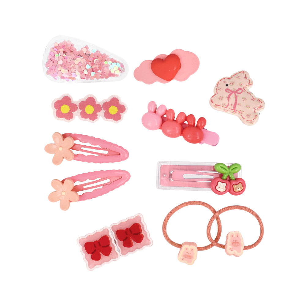 キッズアクセサリー フラワー うさぎ クマ リボン さくらんぼ ハート もこもこ 11個セット ミニ ヘアクリップ ヘアポニー スリーピン