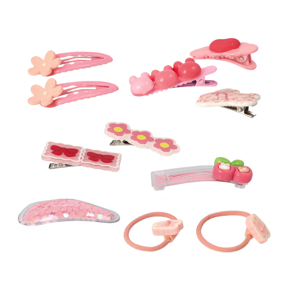 キッズアクセサリー フラワー うさぎ クマ リボン さくらんぼ ハート もこもこ 11個セット ミニ ヘアクリップ ヘアポニー スリーピン