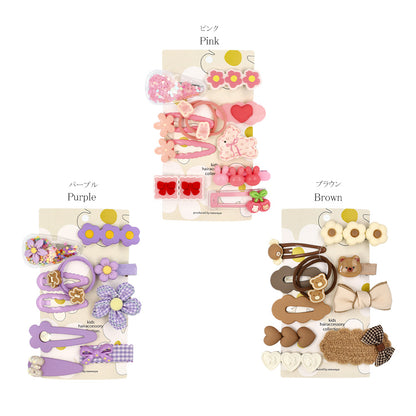 キッズアクセサリー フラワー うさぎ クマ リボン さくらんぼ ハート もこもこ 11個セット ミニ ヘアクリップ ヘアポニー スリーピン