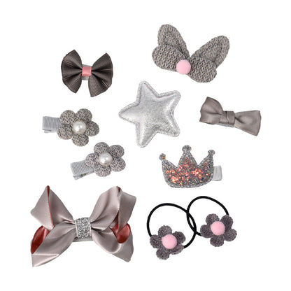 キッズアクセサリー フラワー ティアラ リボン キラキラ ラメ 星 10個セット ミニ ヘアクリップ ヘアポニー