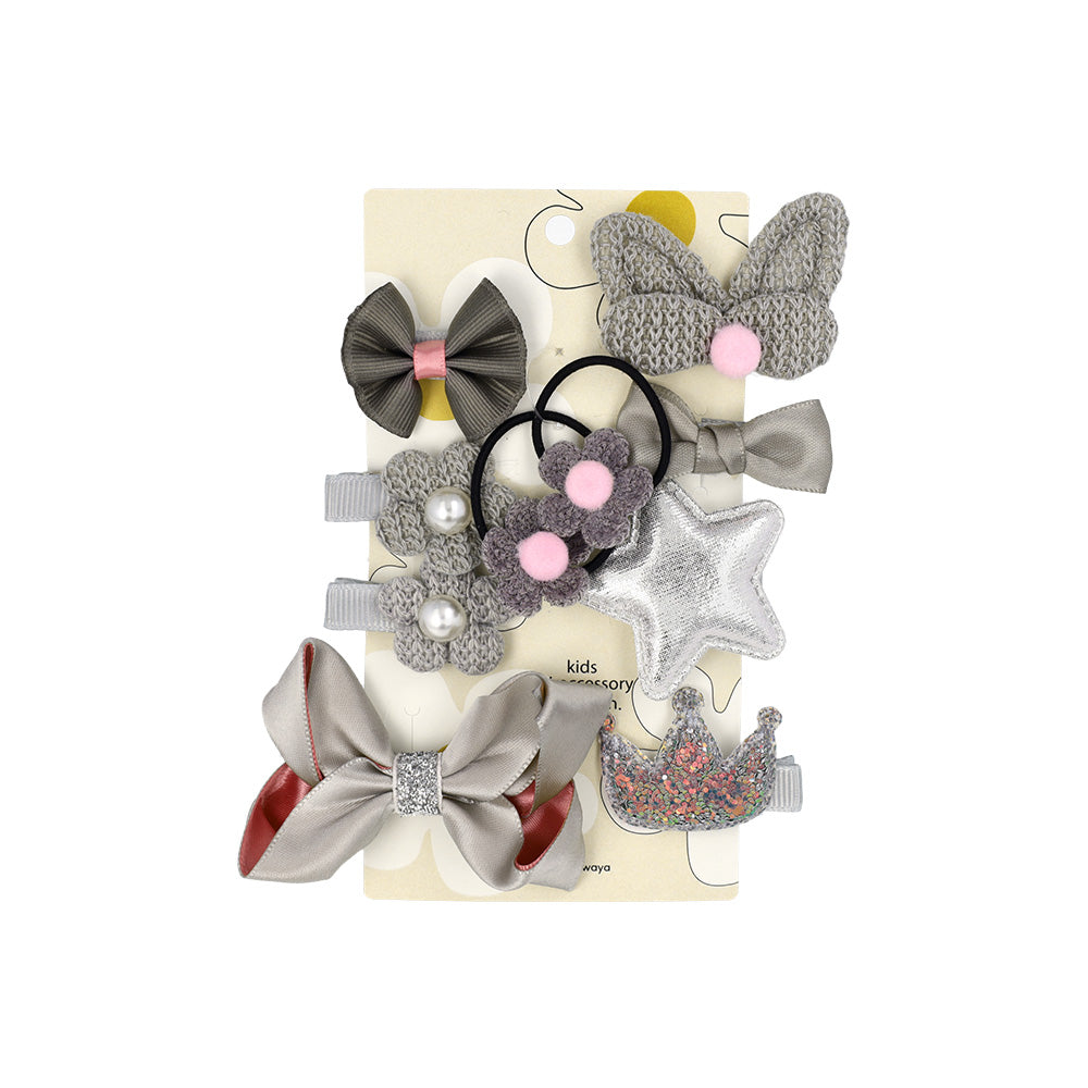 キッズアクセサリー フラワー ティアラ リボン キラキラ ラメ 星 10個セット ミニ ヘアクリップ ヘアポニー