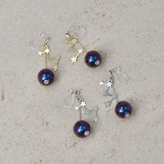 ノンホールピアス ニッケルフリー メタル 星 惑星 宇宙 ミニ ストーン パール イヤリング 樹脂タイプ