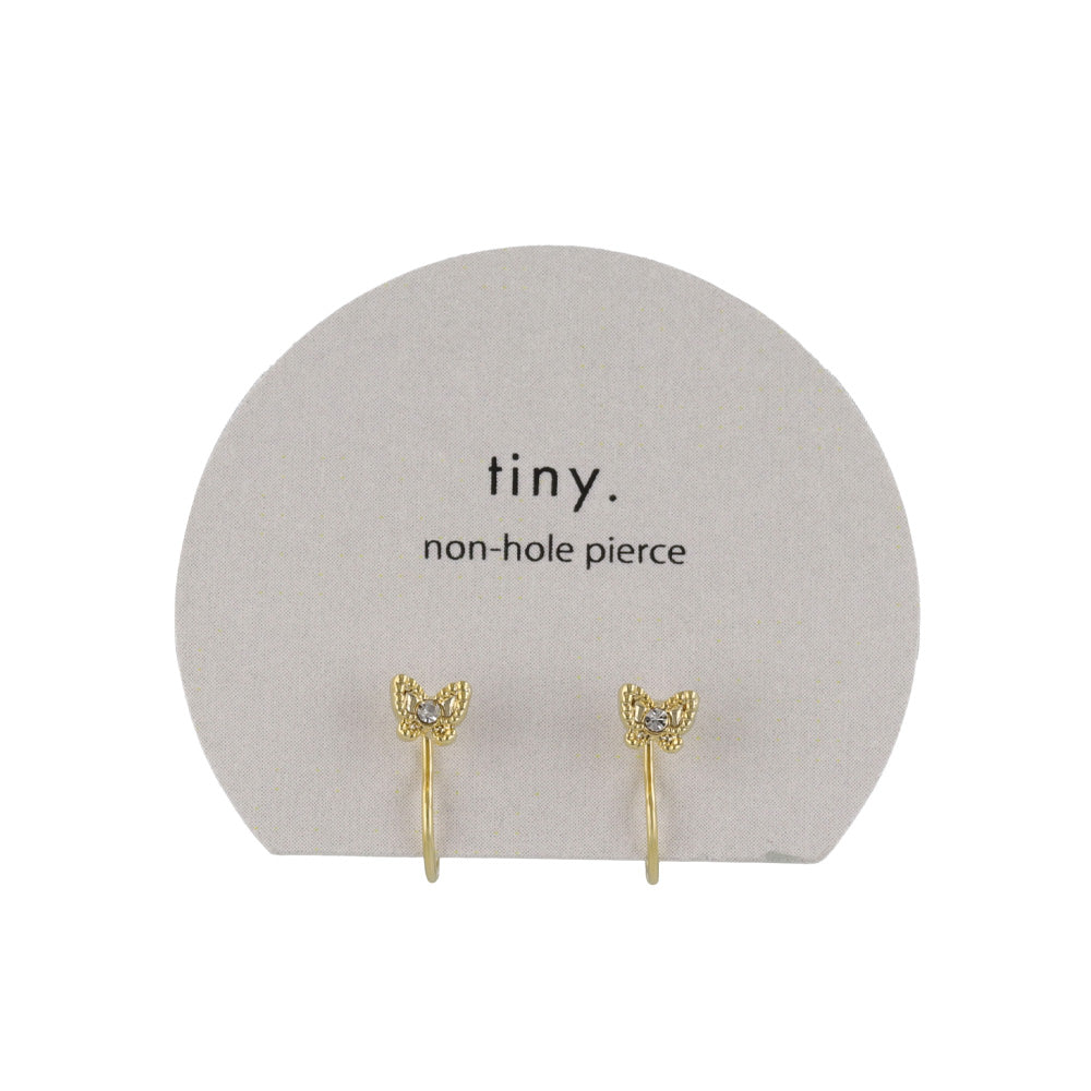ノンホールピアス tiny. ニッケルフリー メタル 蝶 ストーン 極小 エアリーフィットノンホール シリコンカバー付き イヤリング