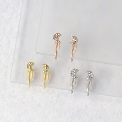 ノンホールピアス tiny. ニッケルフリー メタル 三日月 ストーン 極小 エアリーフィットノンホール シリコンカバー付き イヤリング