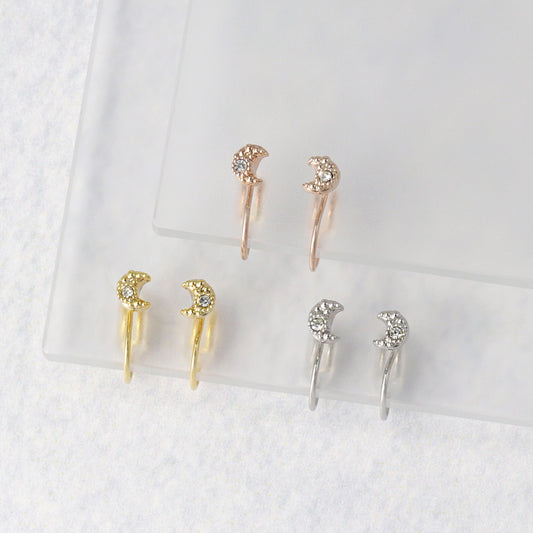 ノンホールピアス tiny. ニッケルフリー メタル 三日月 ストーン 極小 エアリーフィットノンホール シリコンカバー付き イヤリング
