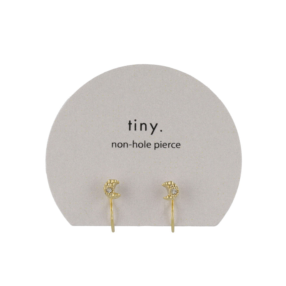 ノンホールピアス tiny. ニッケルフリー メタル 三日月 ストーン 極小 エアリーフィットノンホール シリコンカバー付き イヤリング