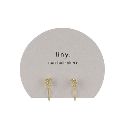 ノンホールピアス tiny. ニッケルフリー メタル 三日月 ストーン 極小 エアリーフィットノンホール シリコンカバー付き イヤリング